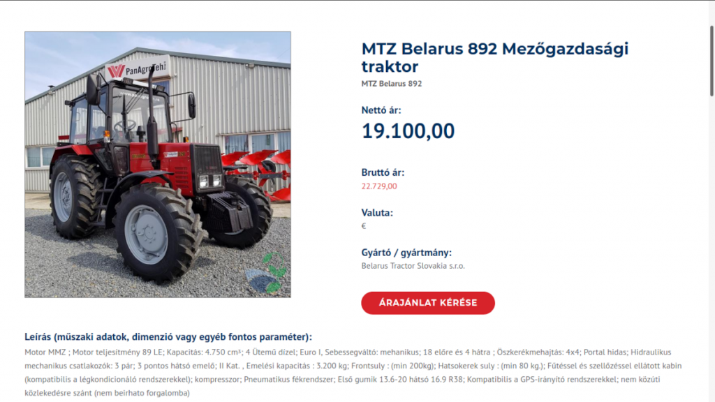 Tractorul Belarus 820 în Baza de Date a Furnizorilor Calificați