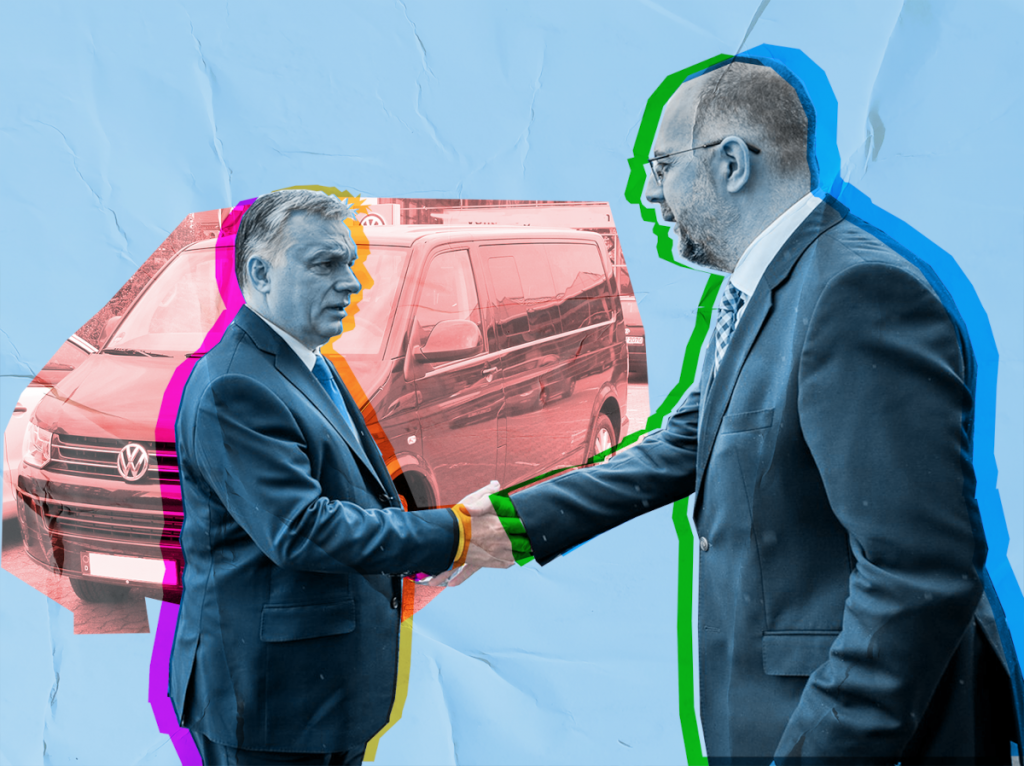 Orbán Viktor és Kelemen Hunor. Szén András grafikája