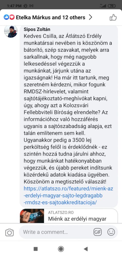 Hegedüs Csilla posztjához a kommentünk